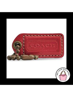 COACH 65TH ANNIVERSARY HangTag 2" Orange & Pink Leather Bag Charm Antique Brass